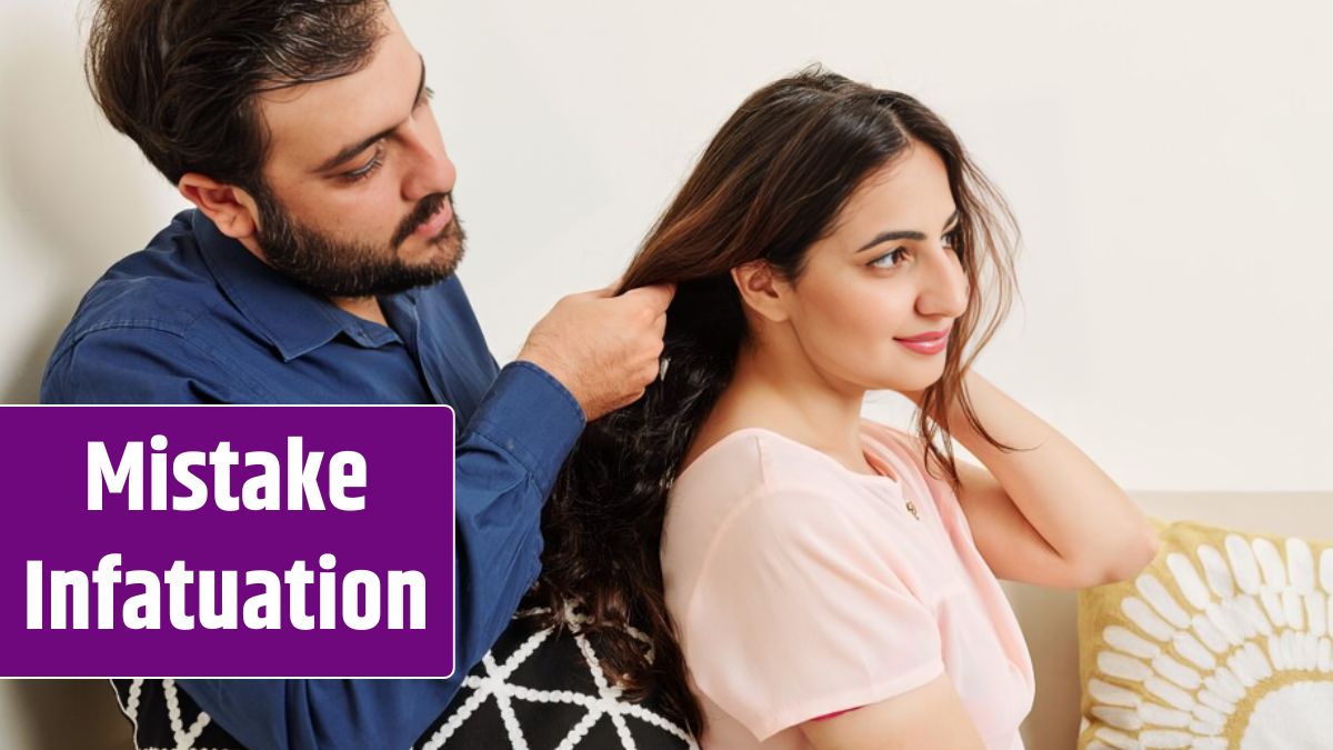 Woman asking boyfriend to braid her hair.