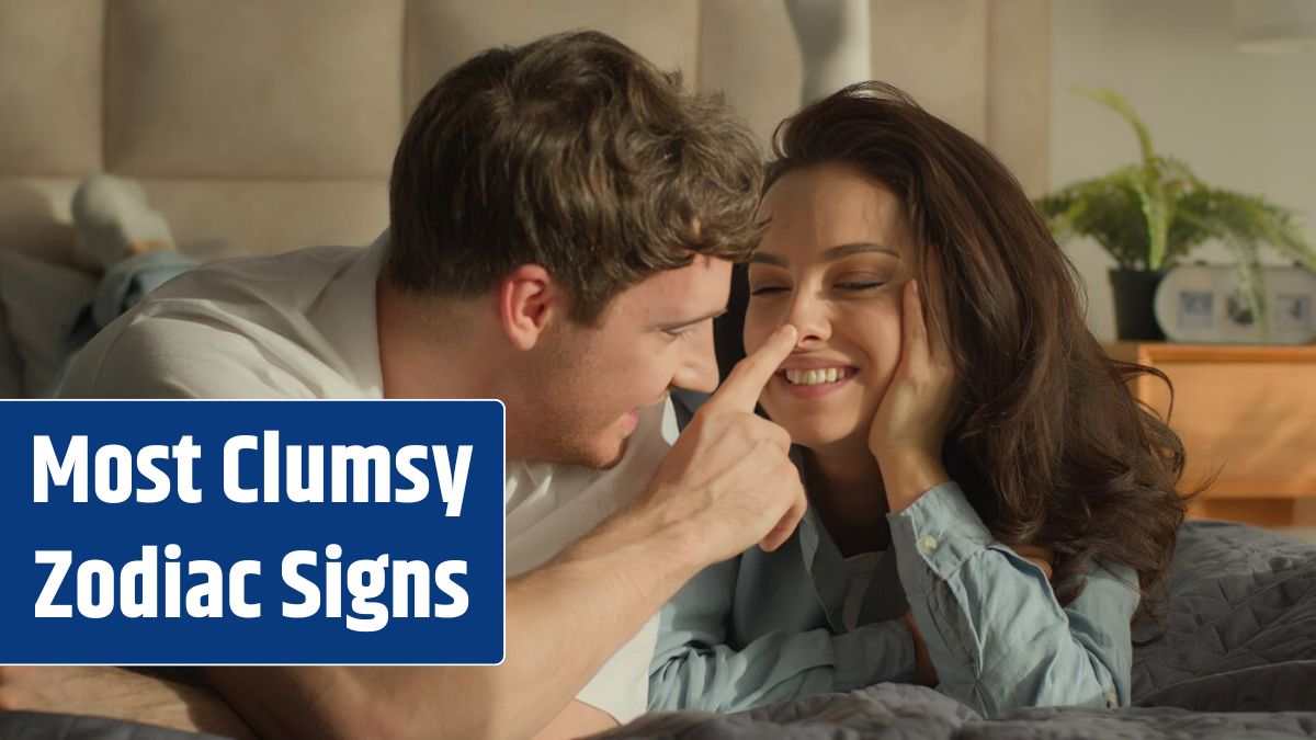 Man and woman lying on bed bedroom domestic cozy togetherness happy family couple laughing pampering.